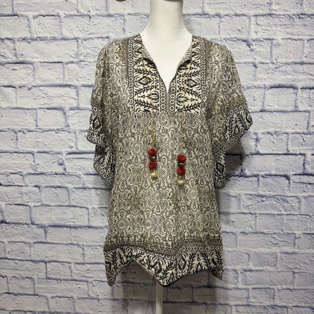 Bell silk boho print with gold chain tassel tie
Bell by Alicia Bell 
Silk/cotton